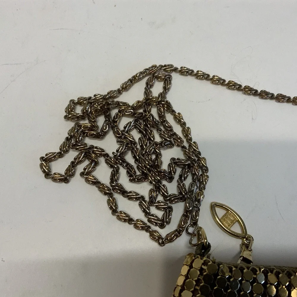Vintage Y&S Gold Metal Mesh Covered Evening Hand Bag Purse Metal Rope Strap